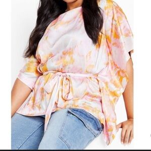 City Chic Pink Flutter Sleeve Tie Front Blouse SZ Med- NO BELT